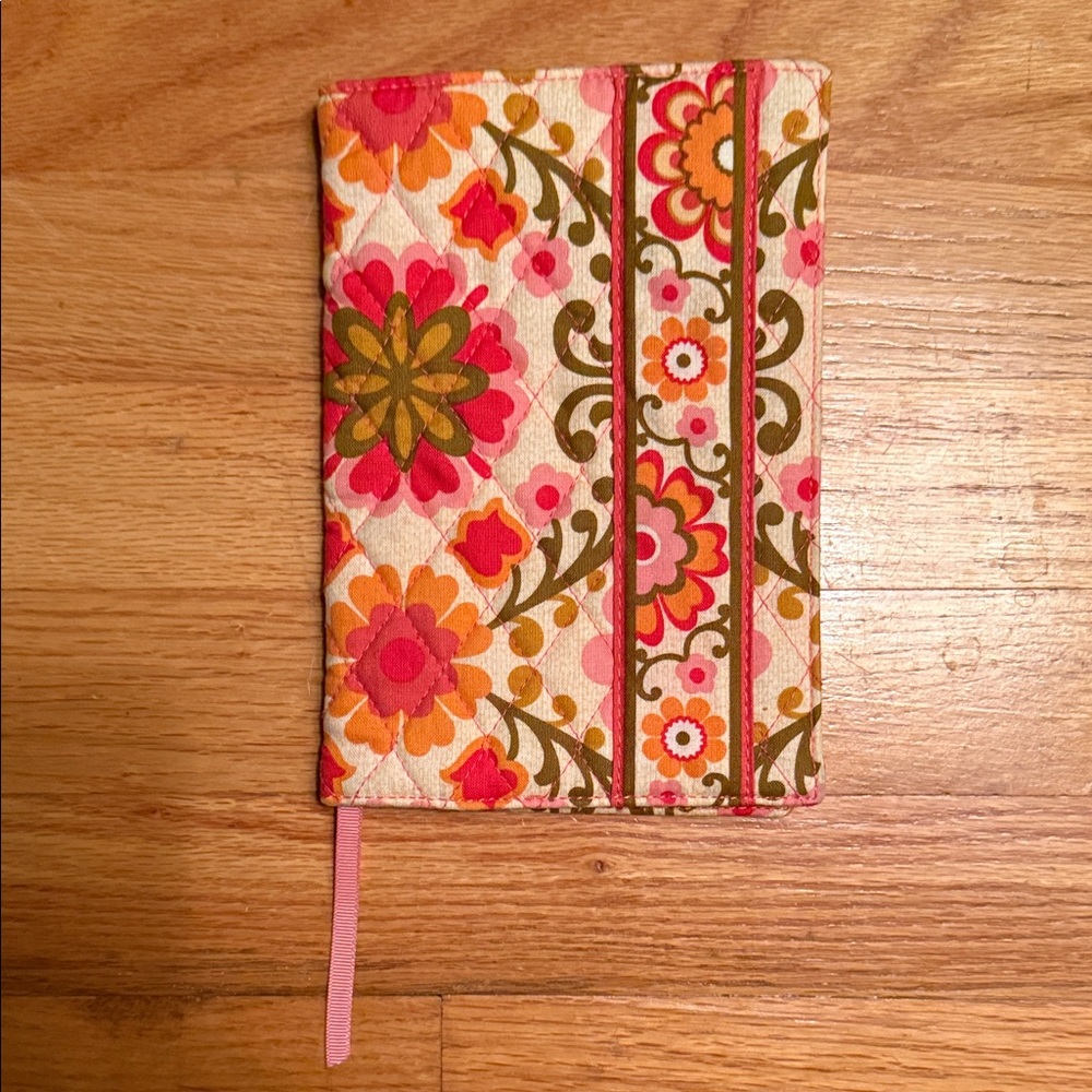 Vera Bradley quilted book cover with ribbon bookmark.